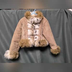 Kid's Adorable Winter Fur Jacket, Size XS or 4, Made of Suede Leather